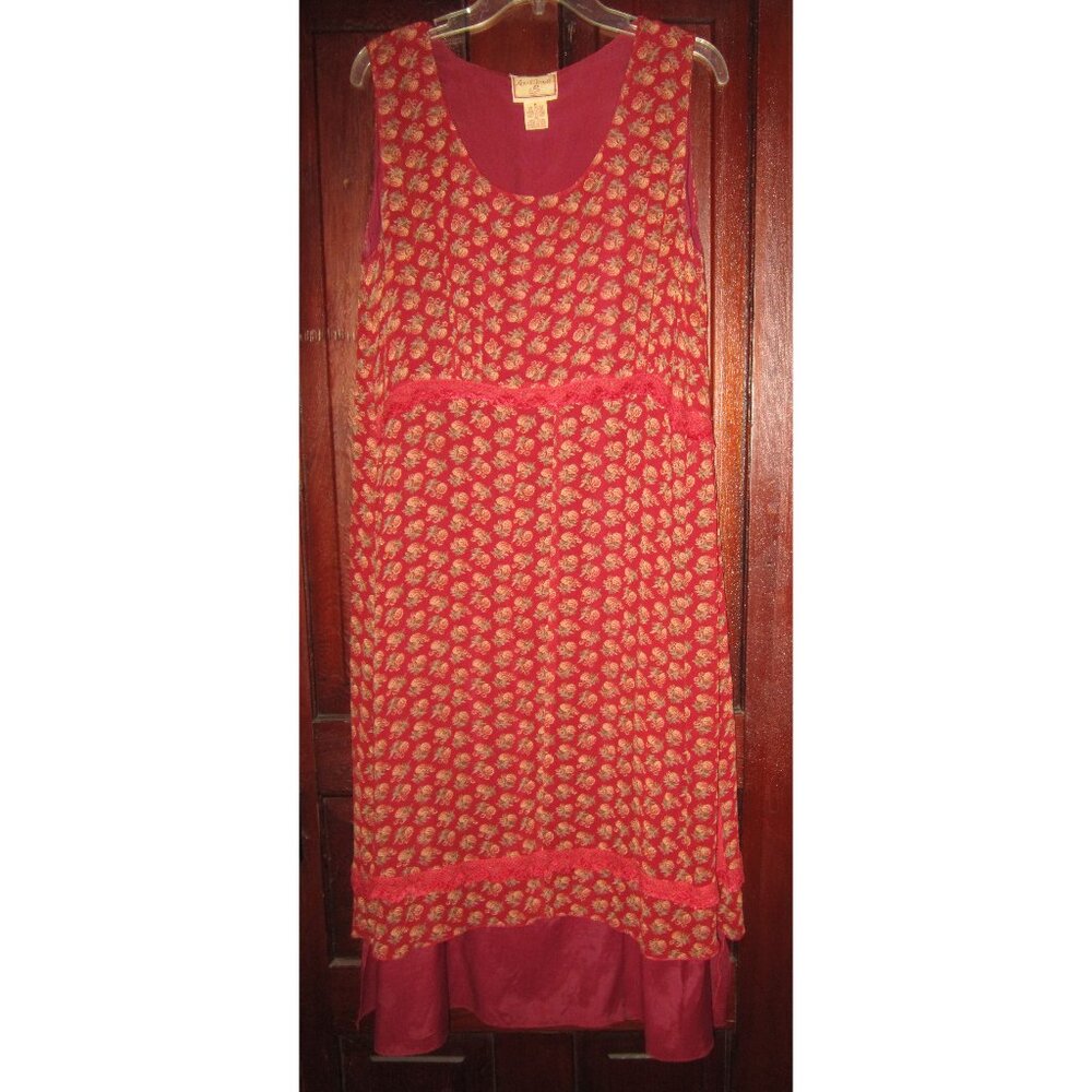 April Cornell M Long Dress Sleeveless Floral Print Lace Cottage Prairie Tiered